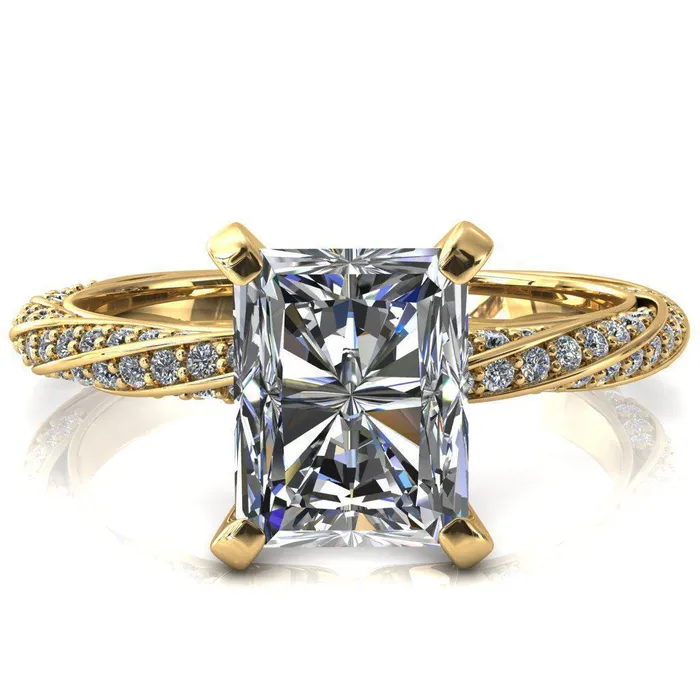 Elysia Radiant Moissanite 4 Prong 34 Eternity Diamond Accent Ring Fire Brilliance Rings