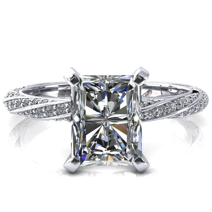 Elysia Radiant Moissanite 4 Prong 34 Eternity Diamond Accent Ring Fire Brilliance Rings