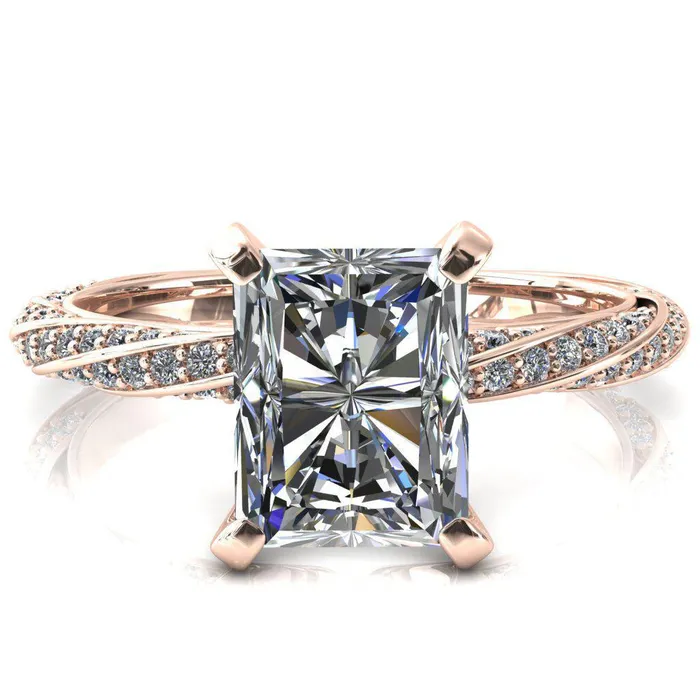 Elysia Radiant Moissanite 4 Prong 34 Eternity Diamond Accent Ring Fire Brilliance Rings