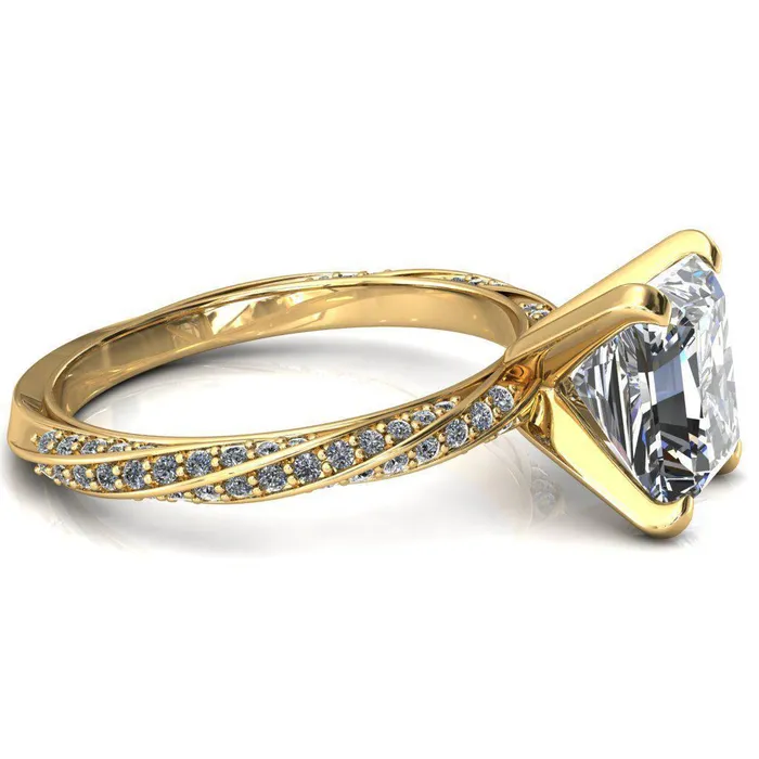 Elysia Radiant Moissanite 4 Prong 34 Eternity Diamond Accent Ring Fire Brilliance Rings