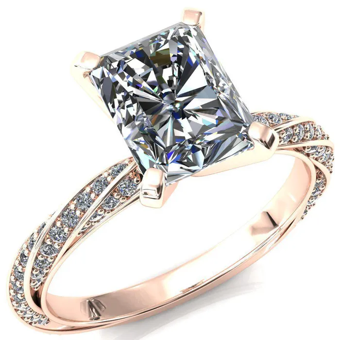 Elysia Radiant Moissanite 4 Prong 34 Eternity Diamond Accent Ring Fire Brilliance Rings