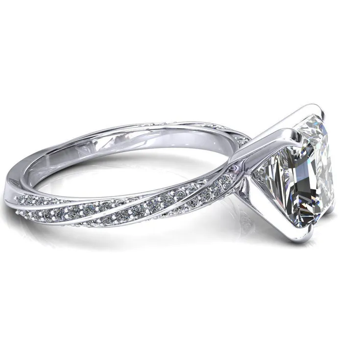 Elysia Radiant Moissanite 4 Prong 34 Eternity Diamond Accent Ring Fire Brilliance Rings