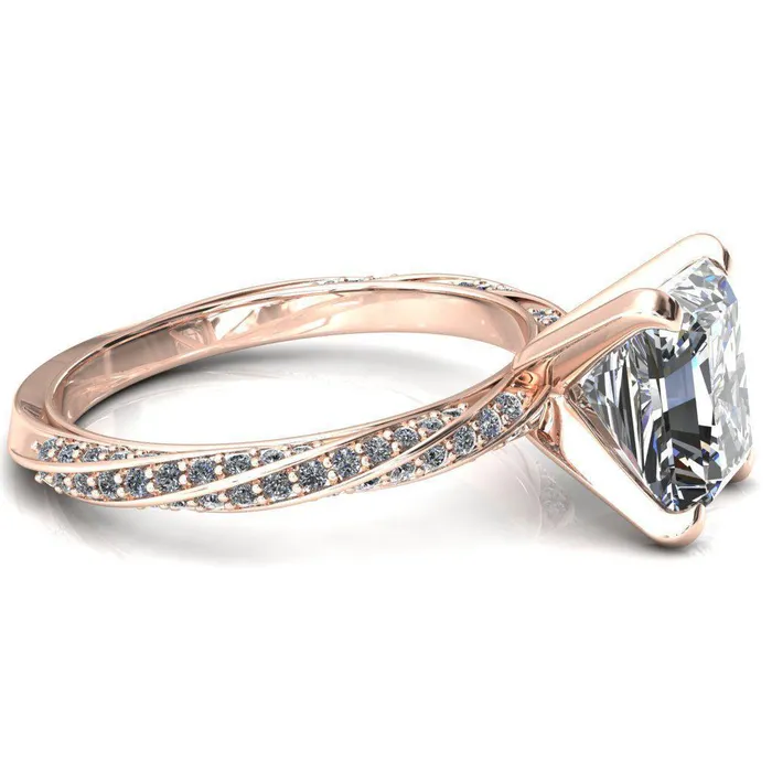 Elysia Radiant Moissanite 4 Prong 34 Eternity Diamond Accent Ring Fire Brilliance Rings