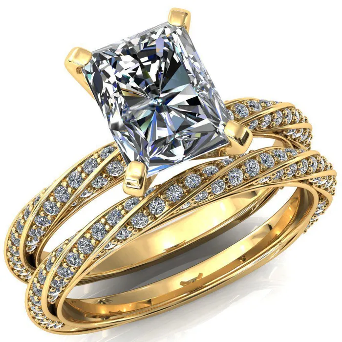 Elysia Radiant Moissanite 4 Prong 34 Eternity Diamond Accent Ring Fire Brilliance Rings