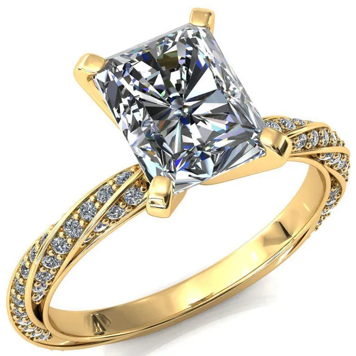 Elysia Radiant Moissanite 4 Prong 34 Eternity Diamond Accent Ring Fire Brilliance Rings