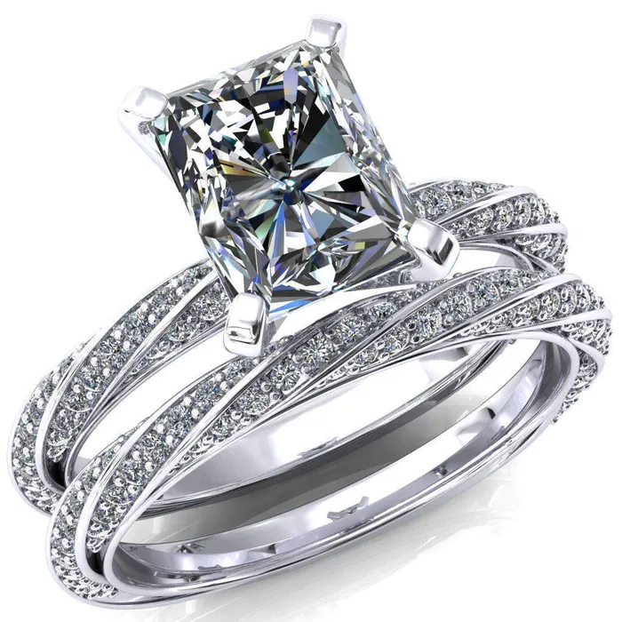 Elysia Radiant Moissanite 4 Prong 34 Eternity Diamond Accent Ring Fire Brilliance Rings