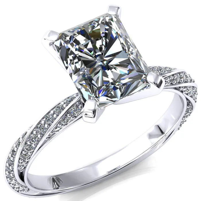 Elysia Radiant Moissanite 4 Prong 34 Eternity Diamond Accent Ring Fire Brilliance Rings
