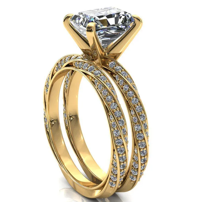 Elysia Radiant Moissanite 4 Prong 34 Eternity Diamond Accent Ring Fire Brilliance Rings