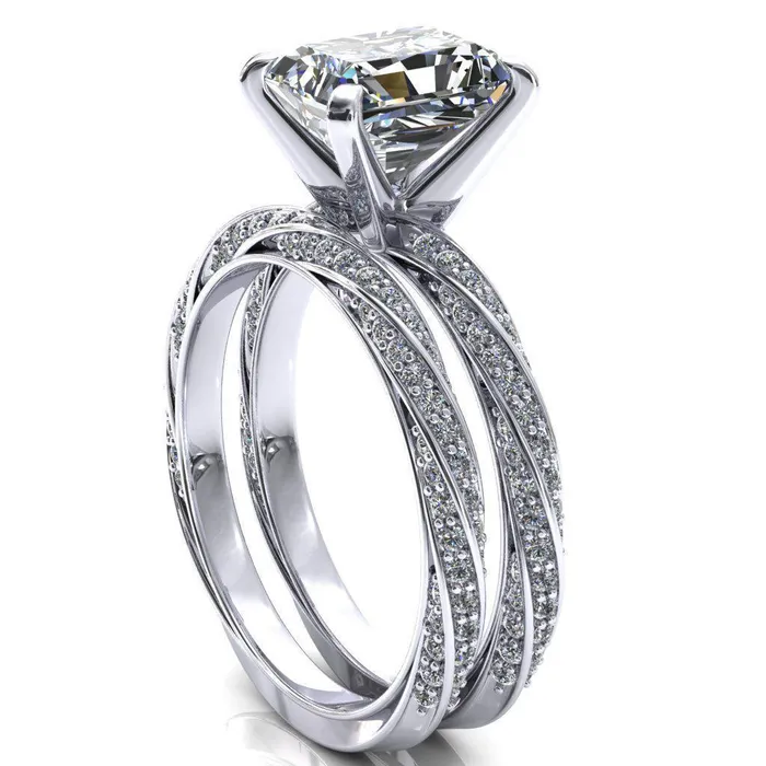Elysia Radiant Moissanite 4 Prong 34 Eternity Diamond Accent Ring Fire Brilliance Rings