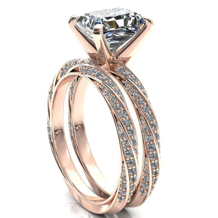 Elysia Radiant Moissanite 4 Prong 34 Eternity Diamond Accent Ring Fire Brilliance Rings