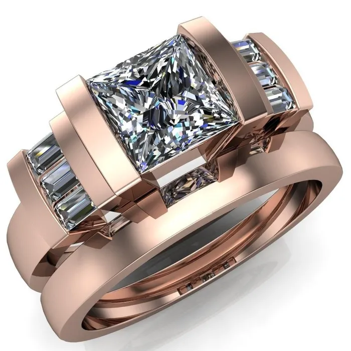 Entourage PrincessSquare Moissanite 3 Stone Baguette Shoulder Cathedral Ring Fire Brilliance Rings Entourage PrincessSquare Moissanite 3 Stone Baguette Shoulder Cathedral Ring Fire Brilliance Rings
