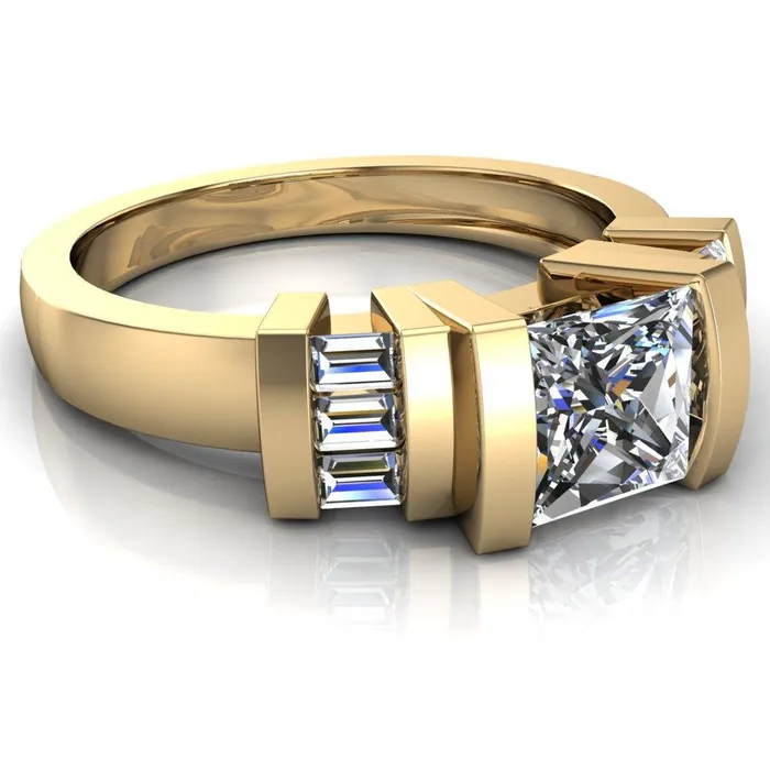 Entourage PrincessSquare Moissanite 3 Stone Baguette Shoulder Cathedral Ring Fire Brilliance Rings