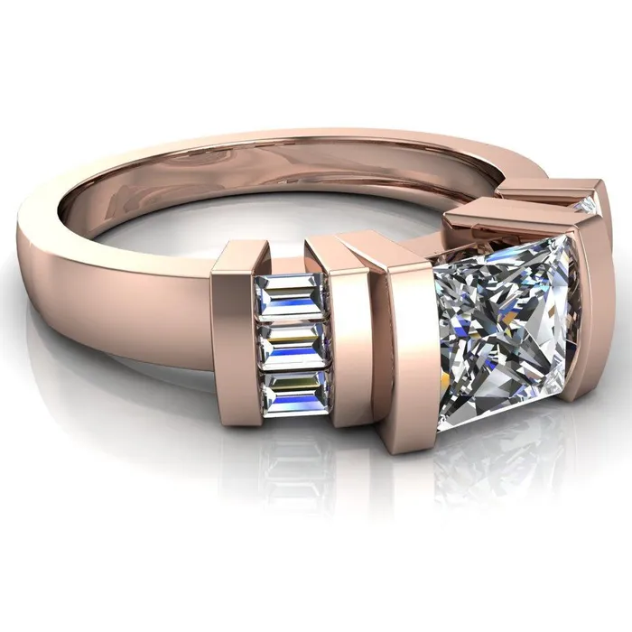 Entourage PrincessSquare Moissanite 3 Stone Baguette Shoulder Cathedral Ring Fire Brilliance Rings