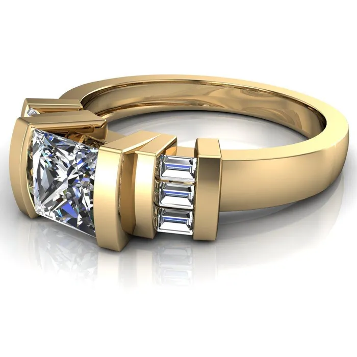 Entourage PrincessSquare Moissanite 3 Stone Baguette Shoulder Cathedral Ring Fire Brilliance Rings