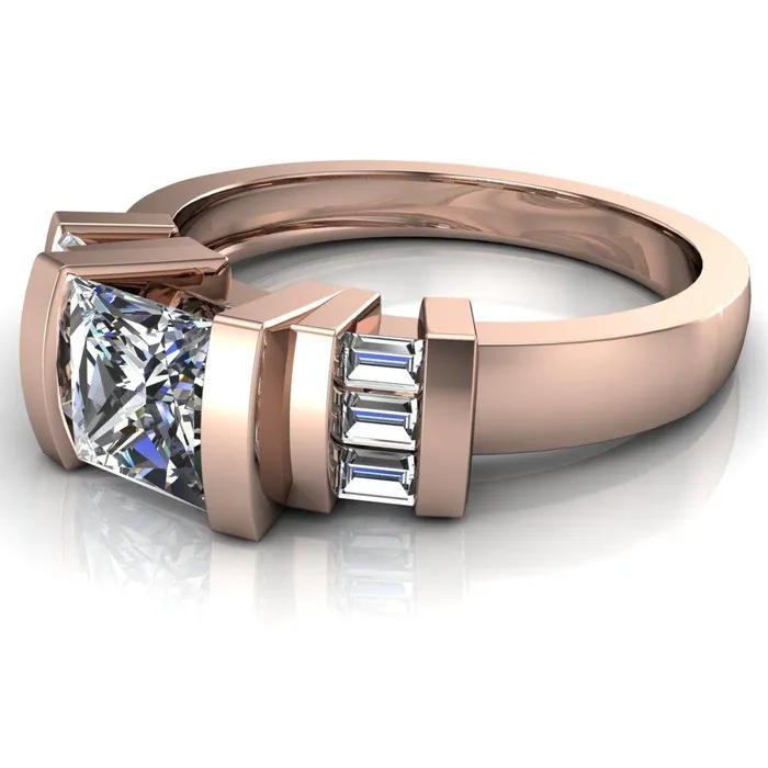 Entourage PrincessSquare Moissanite 3 Stone Baguette Shoulder Cathedral Ring Fire Brilliance Rings
