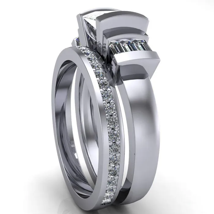 Entourage PrincessSquare Moissanite 3 Stone Baguette Shoulder Cathedral Ring Fire Brilliance Rings