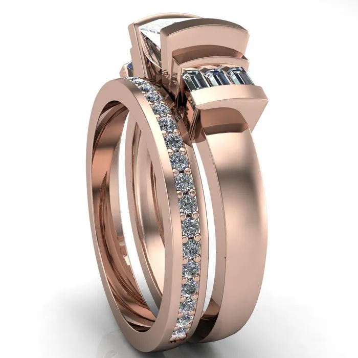 Entourage PrincessSquare Moissanite 3 Stone Baguette Shoulder Cathedral Ring Fire Brilliance Rings