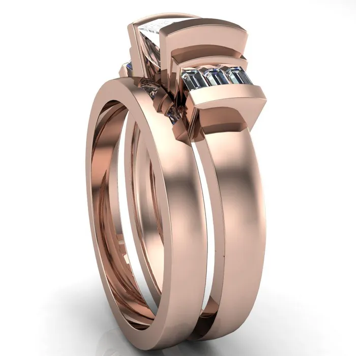 Entourage PrincessSquare Moissanite 3 Stone Baguette Shoulder Cathedral Ring Fire Brilliance Rings