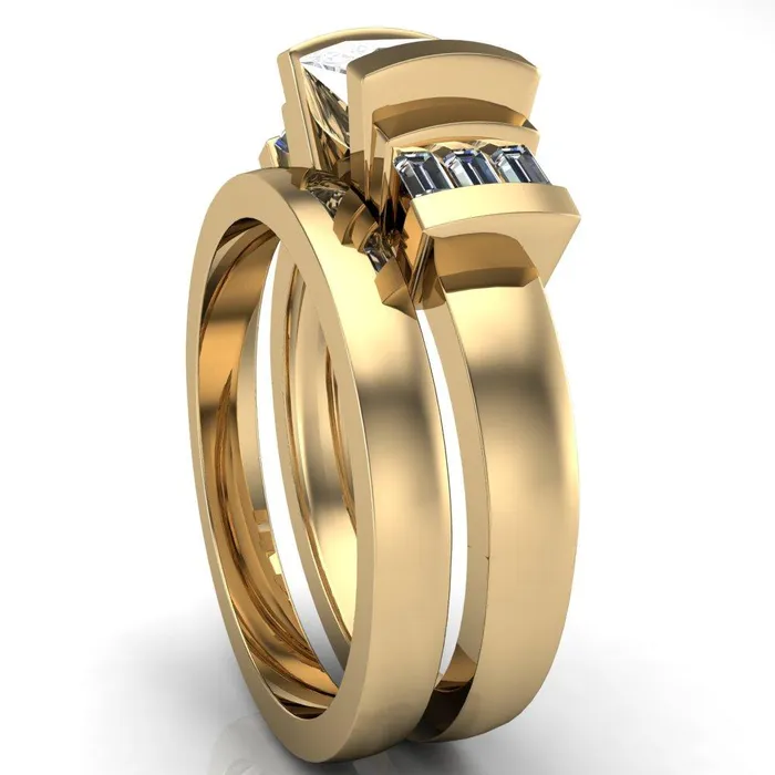 Entourage PrincessSquare Moissanite 3 Stone Baguette Shoulder Cathedral Ring Fire Brilliance Rings