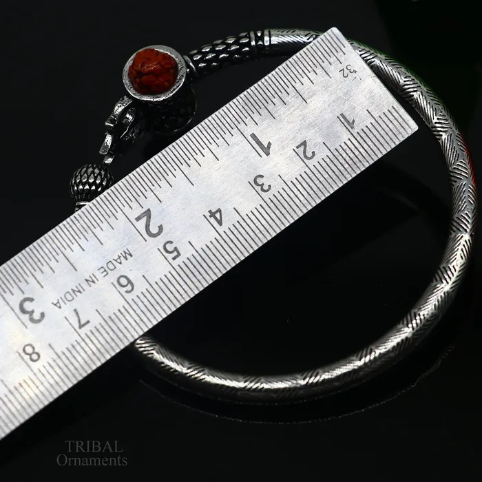 Exclusive stunning 925 sterling silver handmade Shiva rudraksha Trishul bangle bracelet kada excellent Bahubali trident kada gift nssk579 TRIBALORNAMENT Bracelets