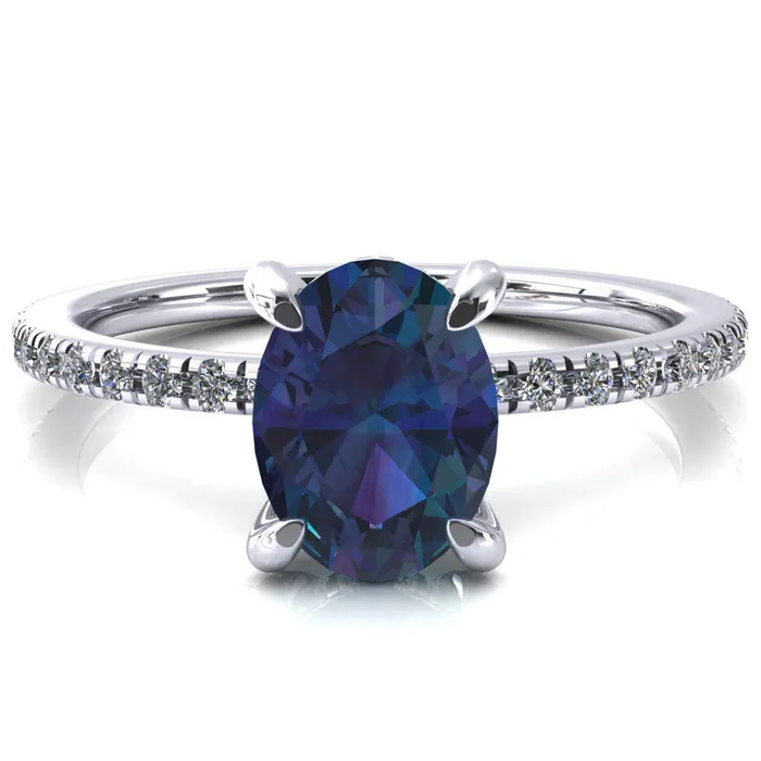 Ezili Oval Alexandrite 4 Claw Prong Micro Pave Diamond Sides Engagement Ring Fire Brilliance Rings Ezili Oval Alexandrite 4 Claw Prong Micro Pave Diamond Sides Engagement Ring Fire Brilliance Rings