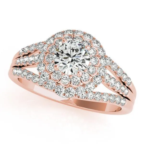 Fire Brilliance Abby Center Stone Moissanite Split Shank Halo Engagement Ring Rings