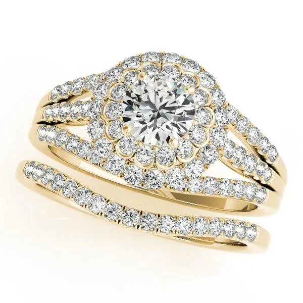 Fire Brilliance Abby Center Stone Moissanite Split Shank Halo Engagement Ring Rings