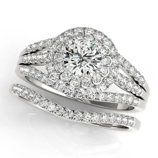 Fire Brilliance Abby Center Stone Moissanite Split Shank Halo Engagement Ring Rings