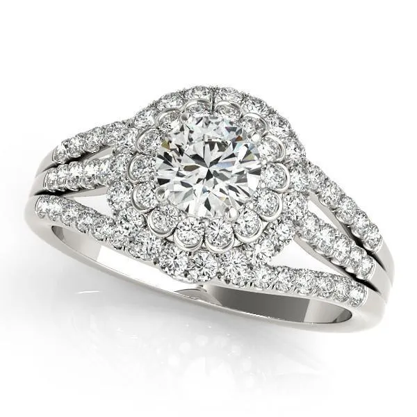 Fire Brilliance Abby Center Stone Moissanite Split Shank Halo Engagement Ring Rings