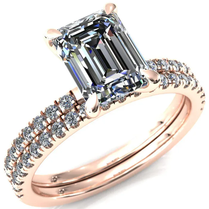 Fire Brilliance Alessandra Emerald Center Stone 4 Claw Prong Diamond Accent Engagement Ring Rings