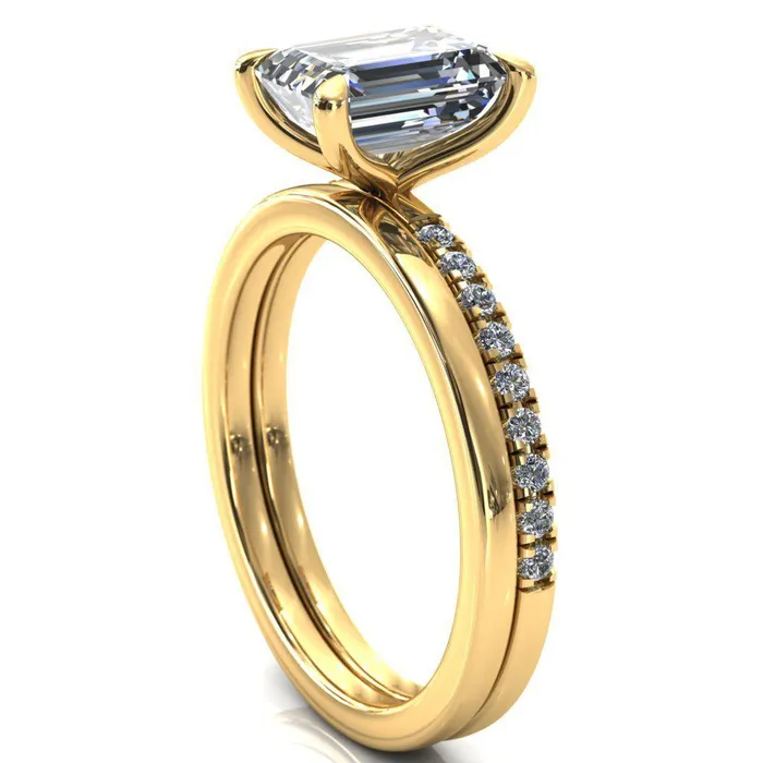 Fire Brilliance Alessandra Emerald Center Stone 4 Claw Prong Diamond Accent Engagement Ring Rings
