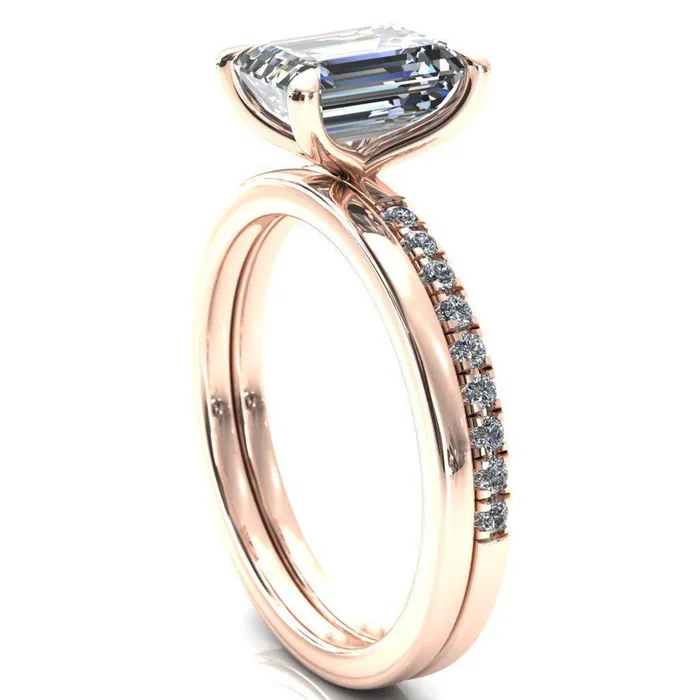 Fire Brilliance Alessandra Emerald Center Stone 4 Claw Prong Diamond Accent Engagement Ring Rings