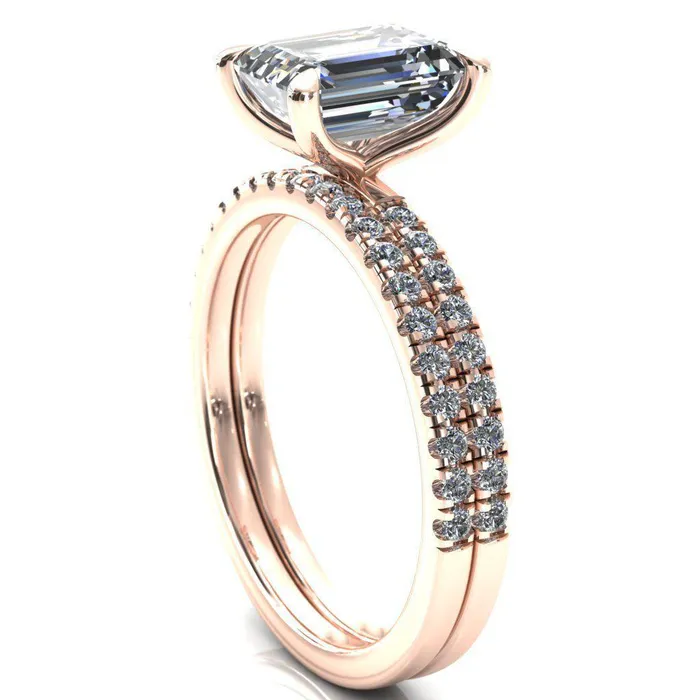 Fire Brilliance Alessandra Emerald Center Stone 4 Claw Prong Diamond Accent Engagement Ring Rings