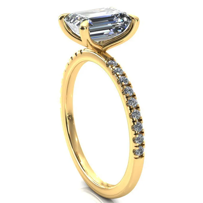 Fire Brilliance Alessandra Emerald Center Stone 4 Claw Prong Diamond Accent Engagement Ring Rings