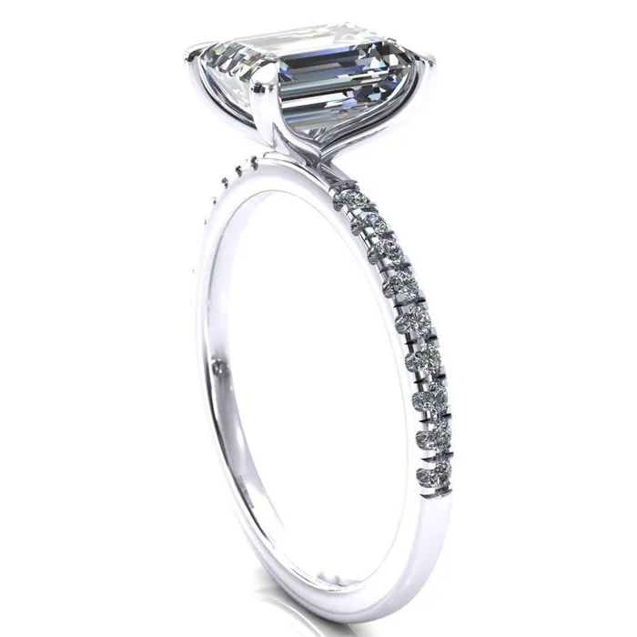 Fire Brilliance Alessandra Emerald Center Stone 4 Claw Prong Diamond Accent Engagement Ring Rings