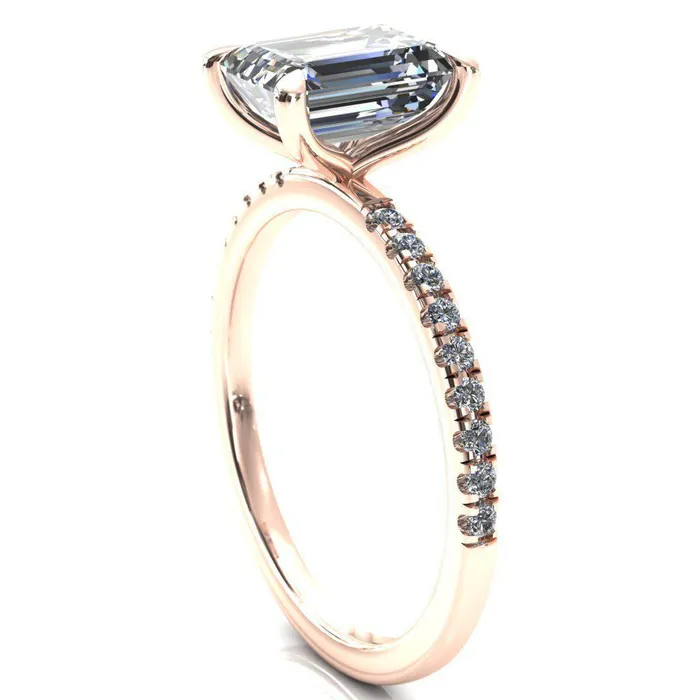 Fire Brilliance Alessandra Emerald Center Stone 4 Claw Prong Diamond Accent Engagement Ring Rings