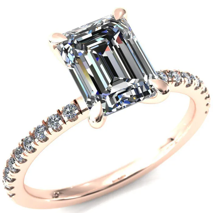 Fire Brilliance Alessandra Emerald Center Stone 4 Claw Prong Diamond Accent Engagement Ring Rings