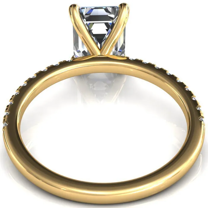 Fire Brilliance Alessandra Emerald Center Stone 4 Claw Prong Diamond Accent Engagement Ring Rings