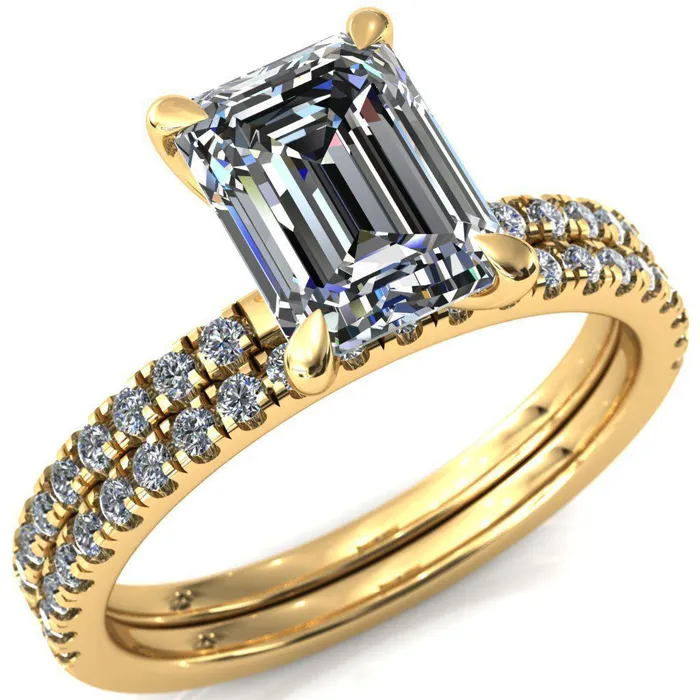 Fire Brilliance Alessandra Emerald Center Stone 4 Claw Prong Diamond Accent Engagement Ring Rings