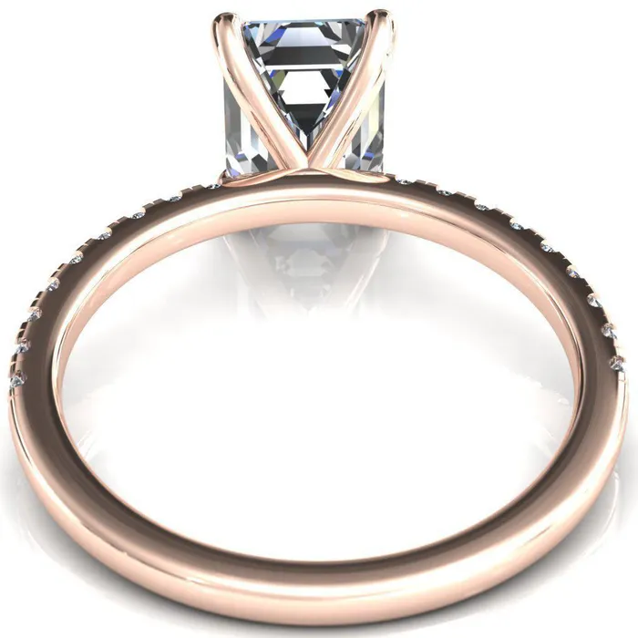 Fire Brilliance Alessandra Emerald Center Stone 4 Claw Prong Diamond Accent Engagement Ring Rings
