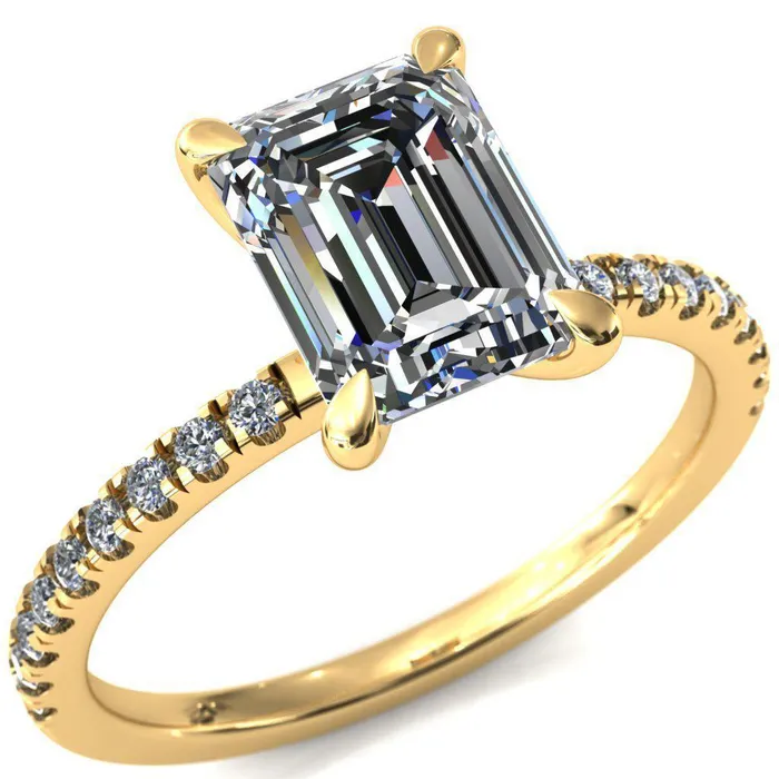 Fire Brilliance Alessandra Emerald Center Stone 4 Claw Prong Diamond Accent Engagement Ring Rings
