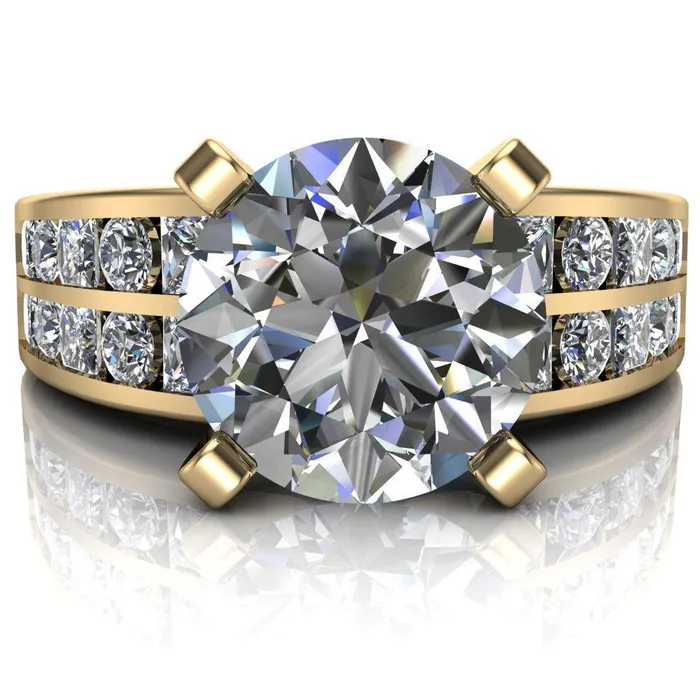 Fire Brilliance Arquette Round Center Stone 4 Prong Double Diamond Channel Setting Ring Rings