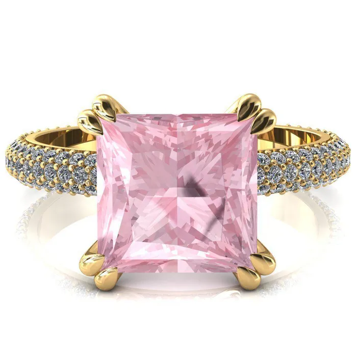 Fire Brilliance Elley Princess Pink Sapphire 4 Claw Prong Diamond Accent Engagement Ring Rings