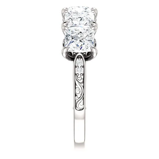 Fire Brilliance Estella Princess Moissanite Filigree Scrolls Engagement Band Rings