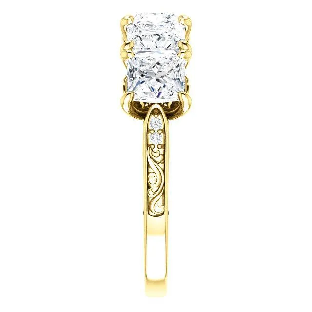 Fire Brilliance Estella Princess Moissanite Filigree Scrolls Engagement Band Rings