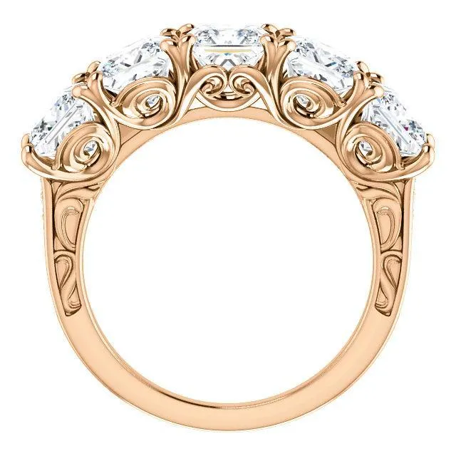 Fire Brilliance Estella Princess Moissanite Filigree Scrolls Engagement Band Rings