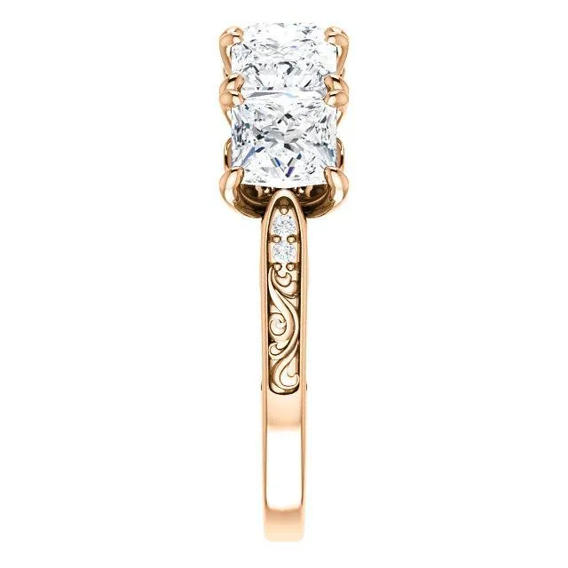 Fire Brilliance Estella Princess Moissanite Filigree Scrolls Engagement Band Rings