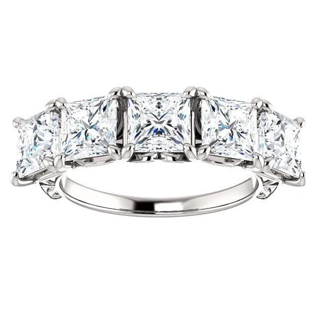 Fire Brilliance Estella Princess Moissanite Filigree Scrolls Engagement Band Rings