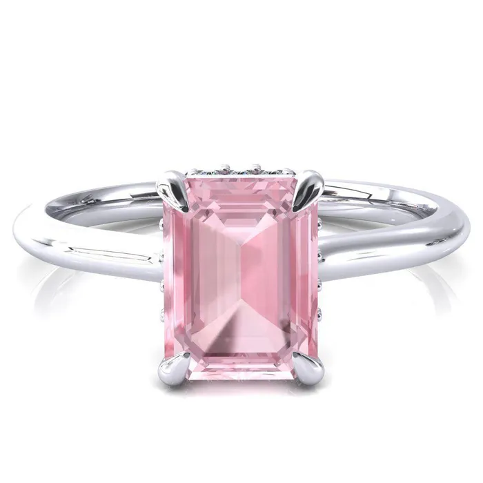 Fire Brilliance Janey Emerald Pink Sapphire 4 Prongs Claw Floating Halo Inverted Cathedral Ring Rings