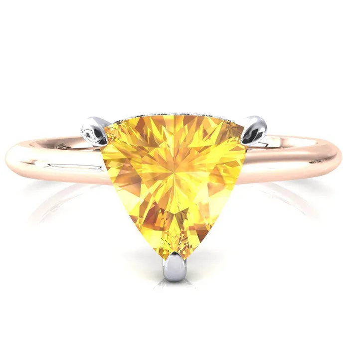 Fire Brilliance Janey Trillion Yellow Sapphire 3 Prongs Claw Floating Halo Inverted Cathedral Ring Rings